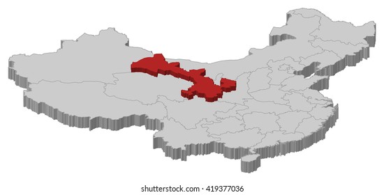 Map - China, Gansu - 3D-Illustration