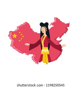 map china with geisha woman isolated icon