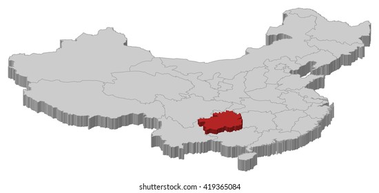 Map - China, Guizhou - 3D-Illustration