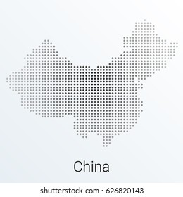 Map of China, halftone abstract background. The black dots on a gray background. Pixel vector illustration