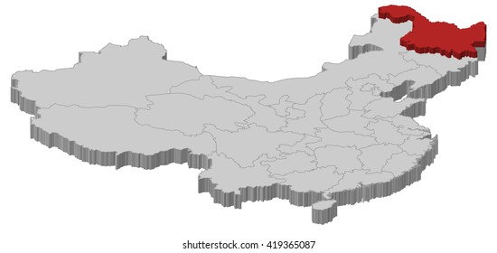 Map - China, Heilongjiang - 3D-Illustration