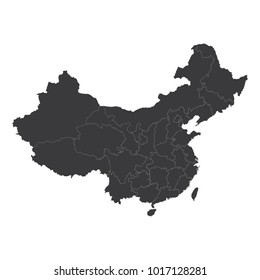 Map of China, China - map, High detailed - black map of China on white background. Vector illustration eps 10.