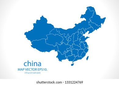 Map of china - High detailed blue map on white background. Abstract design vector illustration
