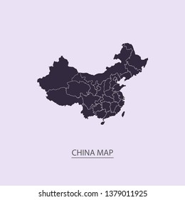 Map of China - High detailed map violet outline map with caption on violet background.Abstract design vector illustration eps 10.
