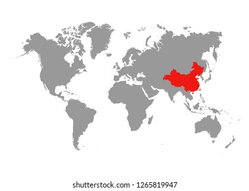 The map of China is highlighted in red on the world map