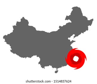 Map of China and hurricane symbol