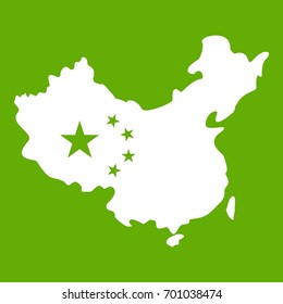 Map of China icon white isolated on green background. Vector illustration