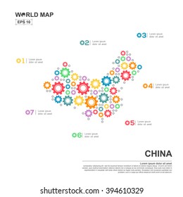 Map Of China Infographic design template with gear chain