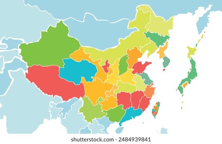 Map of china isolated modern colorful style. for website layouts, background, education, precise, customizable, Travel worldwide, map silhouette backdrop, earth geography, political, reports. 