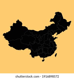 Karte von China einzeln auf gelbem Hintergrund, Vektorgrafik EPS10