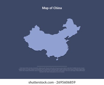 Map of China, minimalist vector silhouette in soft blue on dark background