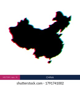 Mapa de China en estilo multicolor en la plantilla de diseño de vectores fronterizos