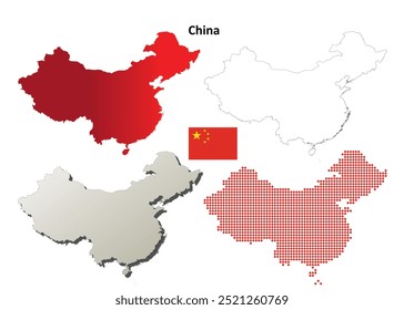 Map of China with national flag. Highly detailed editable map of China, East Asia country territory borders. Political or geographical design element vector illustration