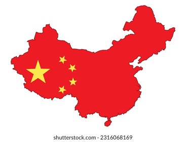 Map of China with national flag isolated on white background.