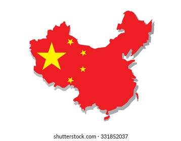 Map of China with national flag isolated on white background. vector