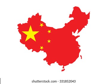 Map of China with national flag isolated on white background. vector