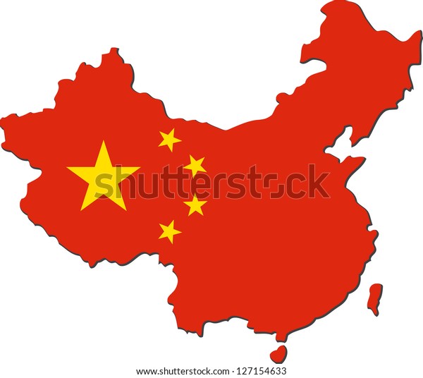 白い背景に中国の地図と国旗 のベクター画像素材 ロイヤリティフリー