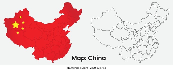 Mapa de China. Personas delineadas República de China mapea el país en Vector de estilo de bandera nacional.