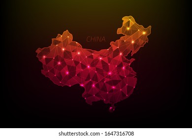 Map of China polygonal vector illustration with glowing lights 