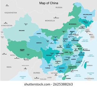 Mapa de China con sus provincias y países vecinos