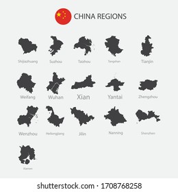 Map of China regions, graphic element Illustration template design
