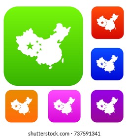 Map of China set icon color in flat style isolated on white. Collection sings vector illustration