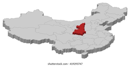 Map - China, Shaanxi - 3D-Illustration