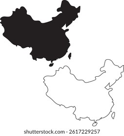 Map of China Silhouette Flat and Outline Design