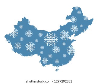 Map of China with snowflakes