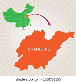 Map of China and its states. Cities map vector Shandong