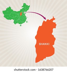 Map of China and its states. Cities map vector Shanxi