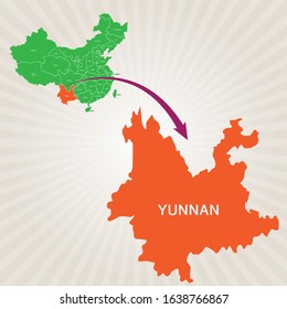 Map of China and its states. Cities map vector Yunnan