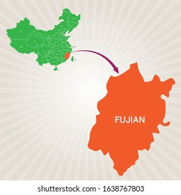 Map of China and its states. Cities map vector Fujian