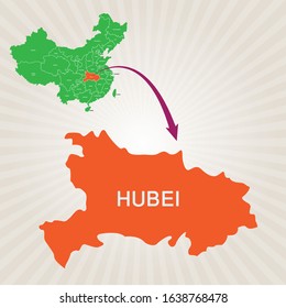 Map of China and its states. Cities map vector Hubei - Wuhan city