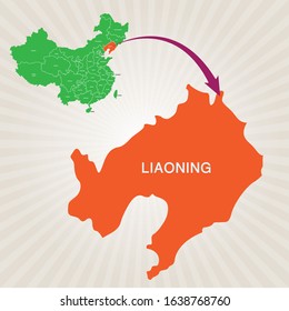 Map of China and its states. Cities map vector Liaoning