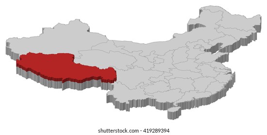 Map - China, Tibet - 3D-Illustration