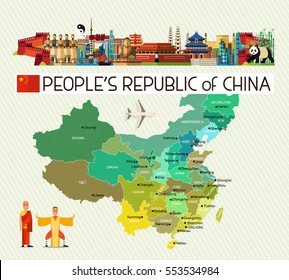 Map of China and Travel Icons.China Map. Vector Illustration. 