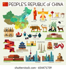 Map of China and Travel Icons.China Travel Map. Vector Illustration.