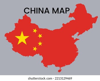Map of China, China Map vector Illustration,  Map of China With The National Flag.
