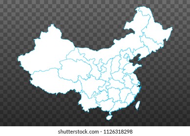 Map of China. Vector illustration on transparent background. Items are placed on separate layers and editable. Vector illustration eps 10.
