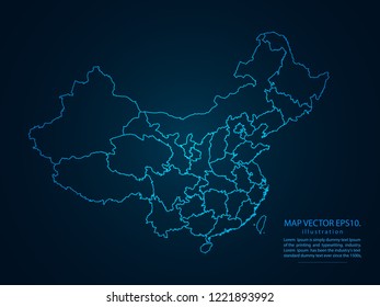 Map of China,Abstract mash line and point scales on dark background for your web site design map logo, app, ui,Travel. Vector illustration eps 10.