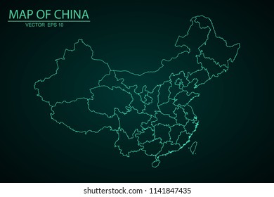 Map of China,Green map on dark background of map of China symbol for your web site design map. Vector illustration eps 10.