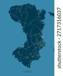 Map of Chios Island is displayed against a teal background. The island