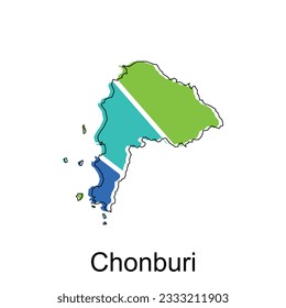 Map of Chonburi vector design template, national borders and important cities illustration
