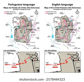 Map of the Christ Passion, Via Crucis, Via Dolorosa, Stations of the Cross, Time of Jesus