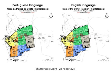 Map of the Christ Passion, Via Crucis, Via Dolorosa, Stations of the Cross, Present day