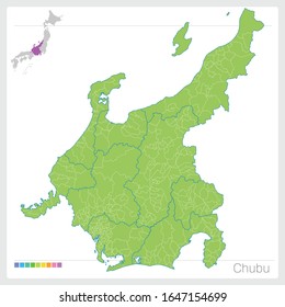 Map of Chubu in Japan,Vector illustration. 