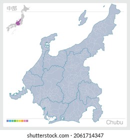 Map of Chubu. Map of prefectures in Japan