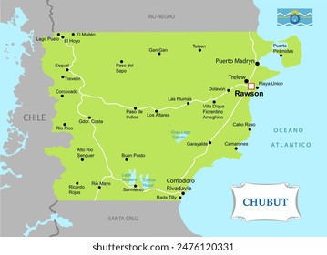 Map of Chubut Province in Argentina. Education vector illustration