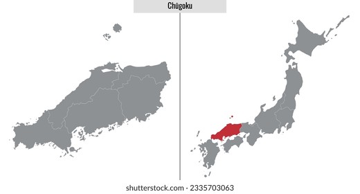 map of Chugoku region of Japan and location on Japanese map